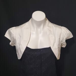 Women's White Short Sleeve Shrug Cropped Light Jacket Coat Sweater Top Cover
